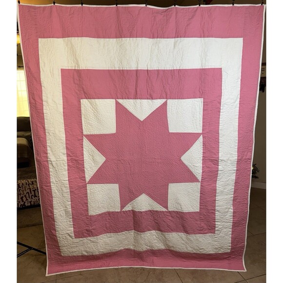 Queen Handmade Star & Angel Wings Quilt 63" x 80" Amazing Detailed Hand Quilting - Picture 1 of 16